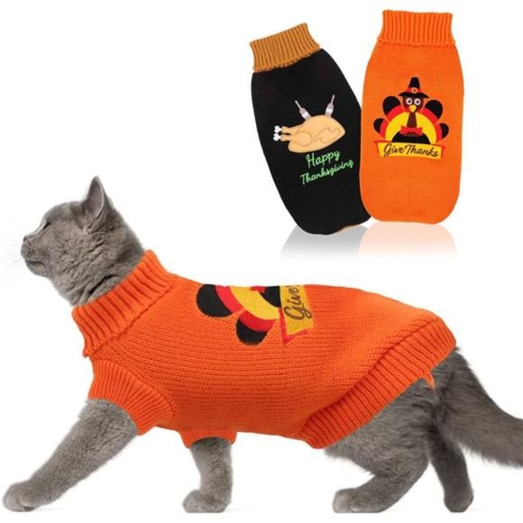 2 Packs Knitted Cat Sweater Thanksgiving Turkey Sweater for Kitten & Cats - Picture 1 of 7